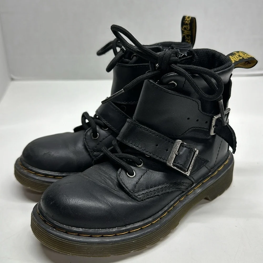 Dr Martens Joska Combat Boots Leather Lace Up Docs 1460 Black Youth Kids Size 12